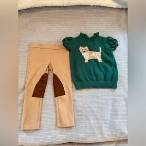 Jack and Janie Green Iconic Dog Sweater & Tan Riding Pants set